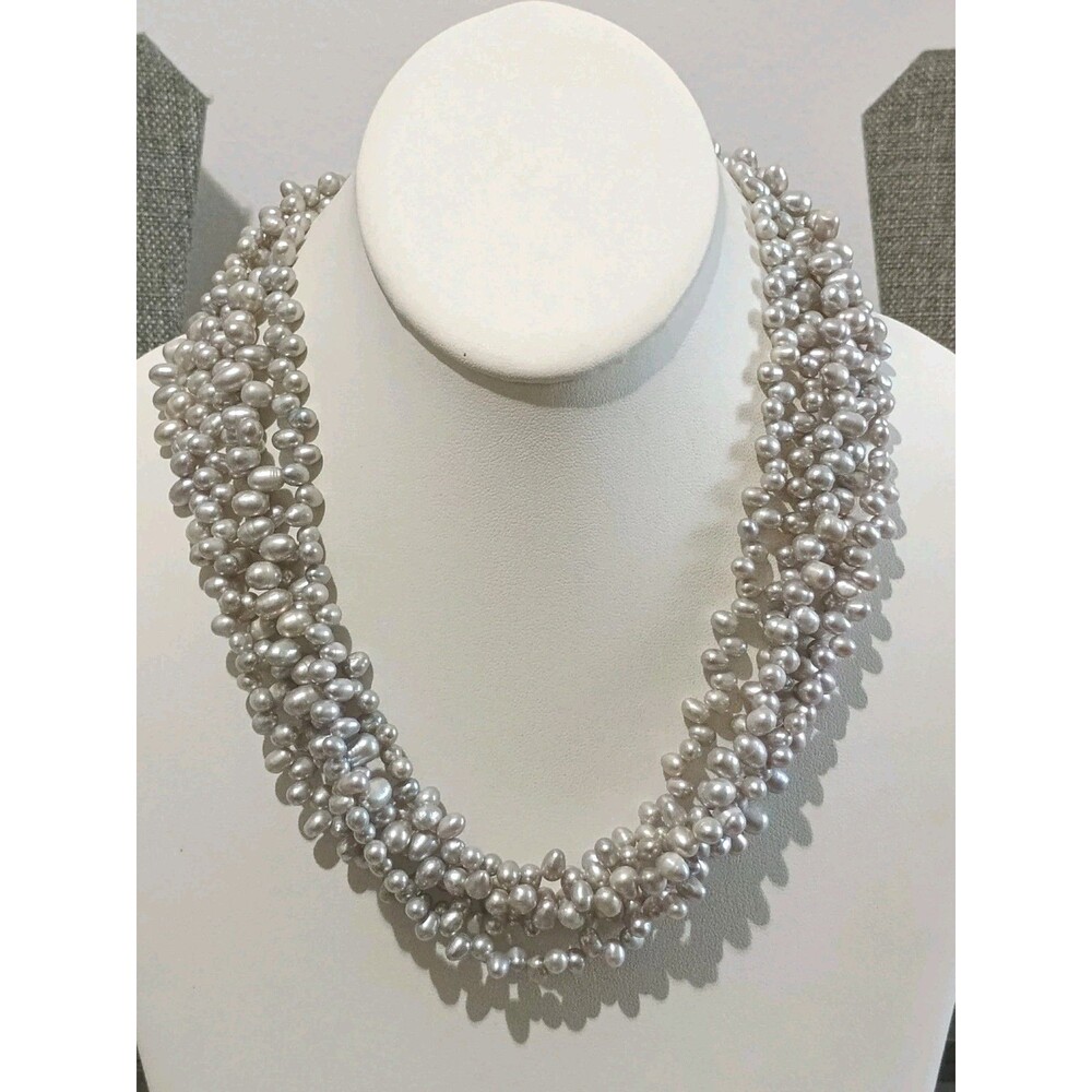 Lucas Lameth Gray Fresh Water Pearl Multi Strand Sterling Necklace LUC 925 CN